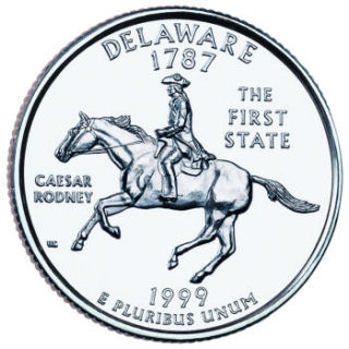 Reverse coin side (tails) of the Delaware quarter.