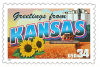 34 cent Greetings from America commemorative stamp of Kansas state.