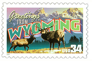 34 cent Wyoming state stamp.